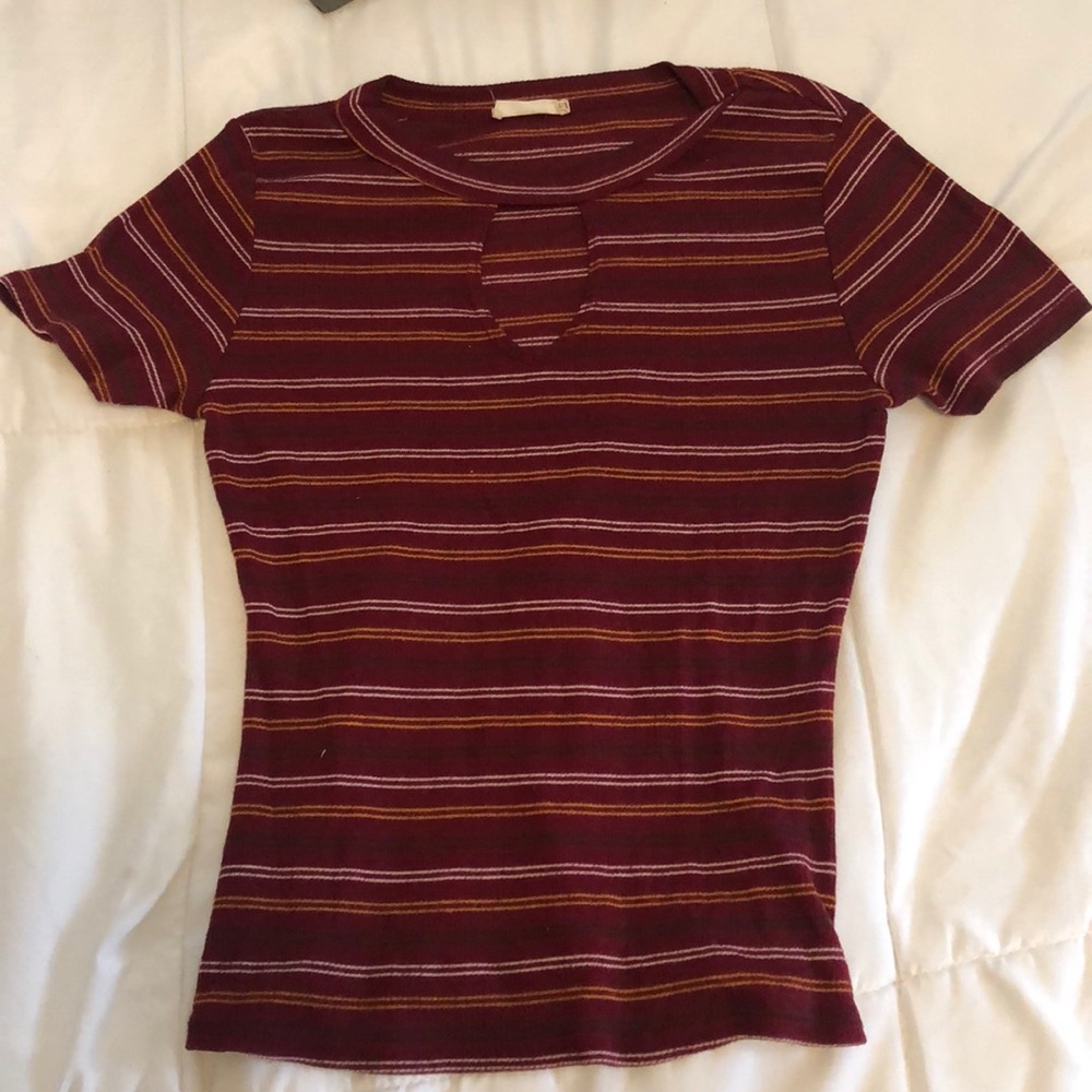 red shirt with stripes